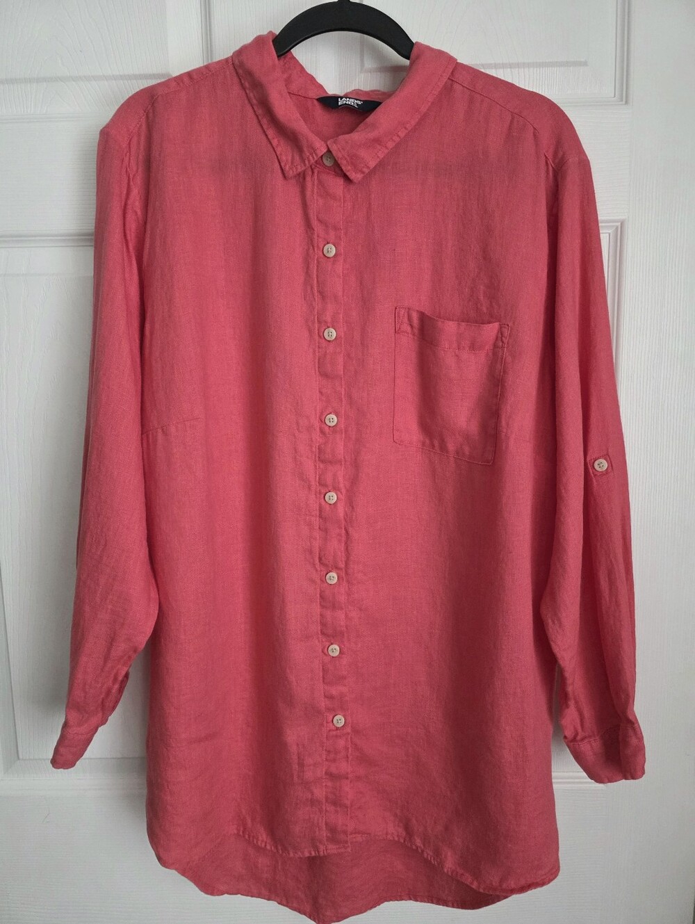 Lands' End Pink Linen Roll Tab Sleeve Oversized Tunic Top Plus 1X